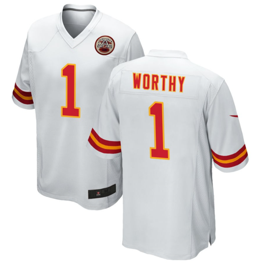 KC.Chiefs #1 Xavier Worthy Player White Home Game Football Jerseys
