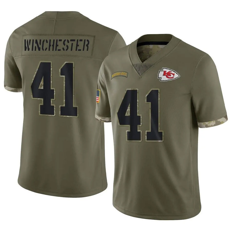 KC.Chiefs #41 James Winchester Player Olive Salute To Service Football Jerseys