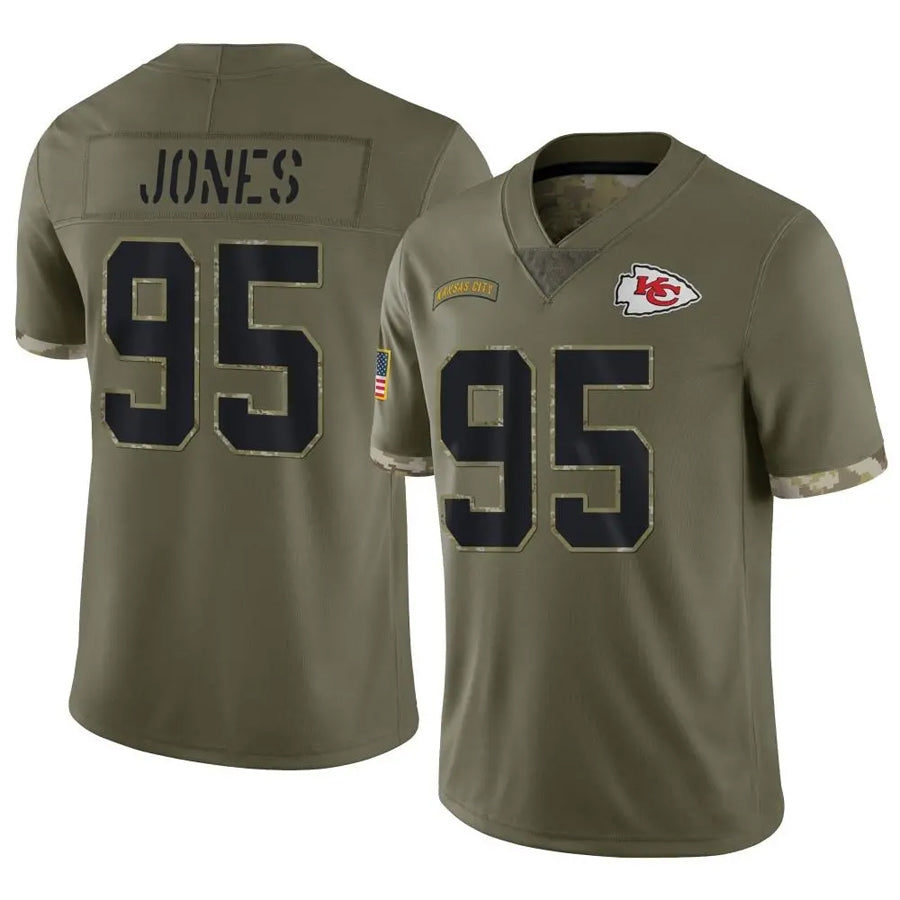 KC.Chiefs #95 Chris Jones Player Olive Salute To Service Football Jerseys