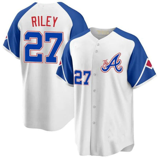 #27 Austin Riley Player A.Braves White Navy Stitches Baseball Jerseys